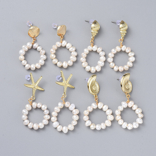 PandaHall Dangle Stud Earrings, with Natural Pearl Beads, Brass Findings and Plastic Ear Nuts, Flat Round & Starfish/Sea Stars & Spiral...
PandaHall Dangle Stud Earrings, with Natural Pearl Beads, Brass Findings and Plastic Ear Nuts, Flat Round & Starfish/Sea Stars & Spiral...