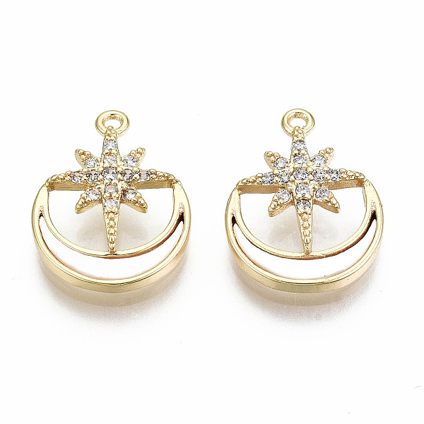 PandaHall Brass Micro Pave Clear Cubic Zirconia Pendants, with Freshwater Shell, Nickel Free, Star with Moon, Real 18K Gold Plated...
PandaHall Brass Micro Pave Clear Cubic Zirconia Pendants, with Freshwater Shell, Nickel Free, Star with Moon, Real 18K Gold Plated...