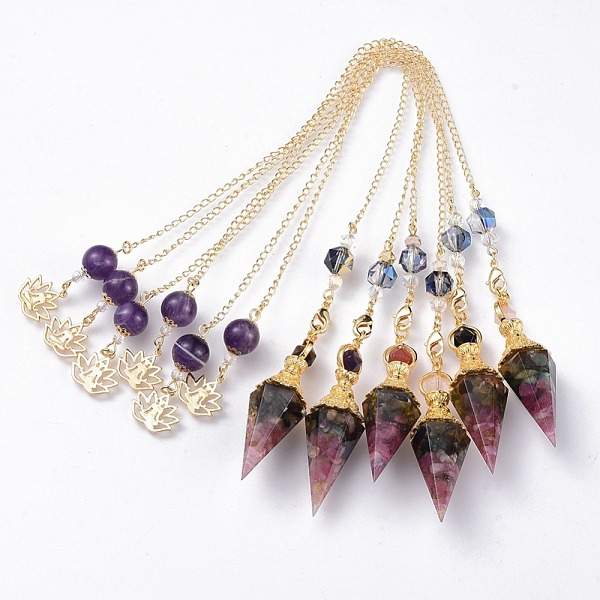 PandaHall Resin Hexagonal Pointed Dowsing Pendulums(Brass Finding and Gemstone Inside), with Brass Chain, Chakra, Faceted, Cone, Golden...
PandaHall Resin Hexagonal Pointed Dowsing Pendulums(Brass Finding and Gemstone Inside), with Brass Chain, Chakra, Faceted, Cone, Golden...