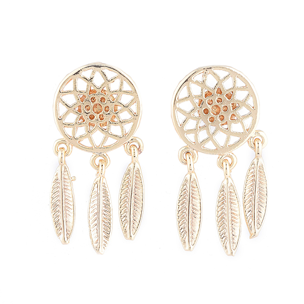 PandaHall Brass Dangle Stud Earring, with Ear Nuts, Woven Net/Web with Feather, Golden, 25x11.5x1mm, Pin: 0.7mm Brass
PandaHall Brass Dangle Stud Earring, with Ear Nuts, Woven Net/Web with Feather, Golden, 25x11.5x1mm, Pin: 0.7mm Brass
