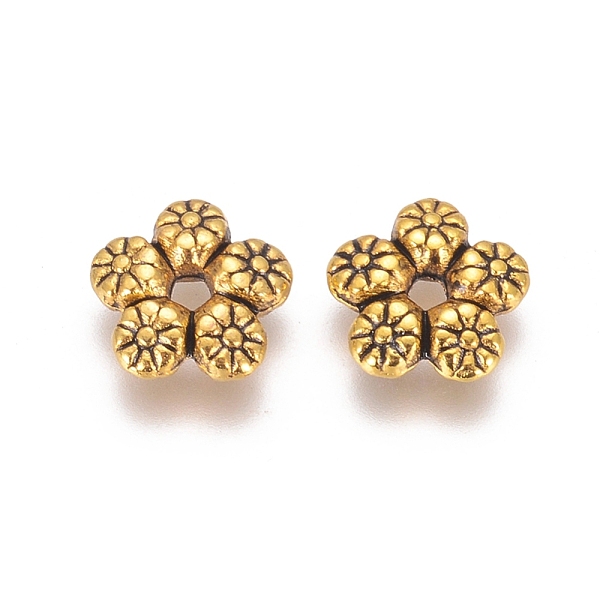 PandaHall Tibetan Style Alloy Spacer Beads, Flower, Antique Golden, Lead Free & Cadmium Free, 7x7x2mm, Hole: 1mm Alloy Flower
PandaHall Tibetan Style Alloy Spacer Beads, Flower, Antique Golden, Lead Free & Cadmium Free, 7x7x2mm, Hole: 1mm Alloy Flower
