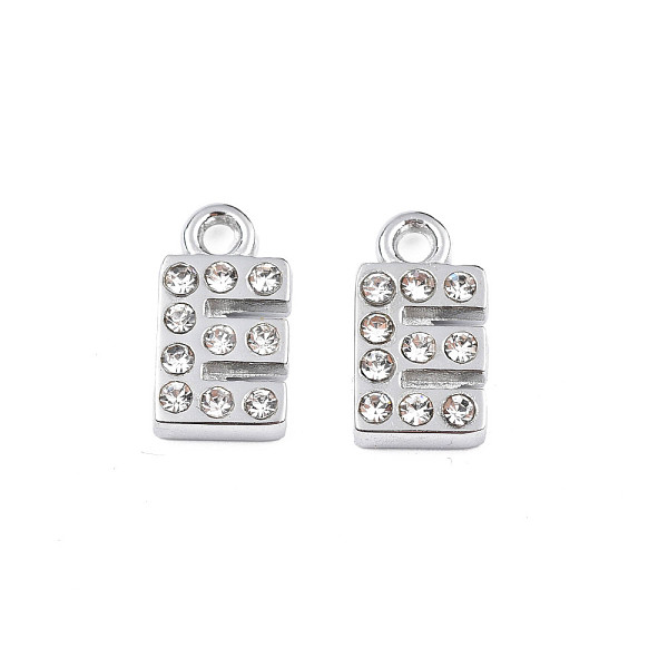 PandaHall 304 Stainless Steel Charms, with Crystal Rhinestone, Letter, Letter.E, 10~10.5x2~8x2mm, Hole: 1.2mm Stainless Steel+Rhinestone..., Clear
PandaHall 304 Stainless Steel Charms, with Crystal Rhinestone, Letter, Letter.E, 10~10.5x2~8x2mm, Hole: 1.2mm Stainless Steel+Rhinestone..., Clear