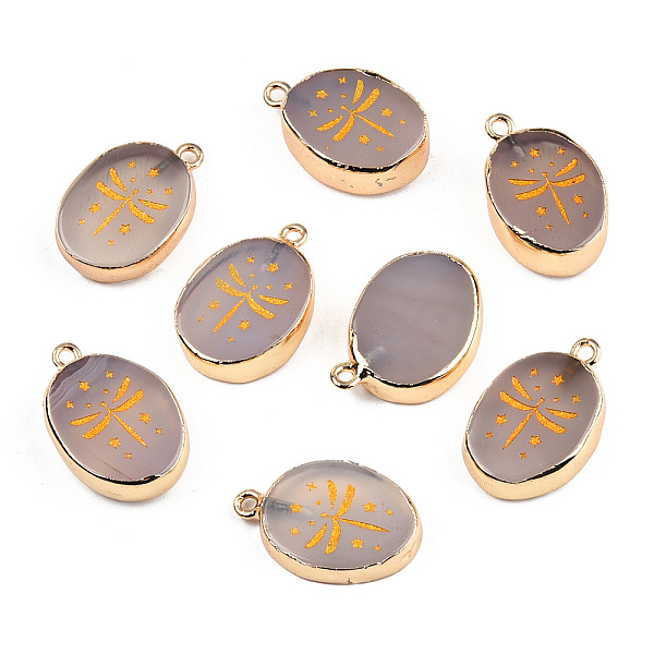 PandaHall Natural Agate Pendants, with Light Gold Plated Brass Edge & Iorn Loops, Gold Powder, Dyed & Heated, Oval with Dragonfly Charm...
PandaHall Natural Agate Pendants, with Light Gold Plated Brass Edge & Iorn Loops, Gold Powder, Dyed & Heated, Oval with Dragonfly Charm...