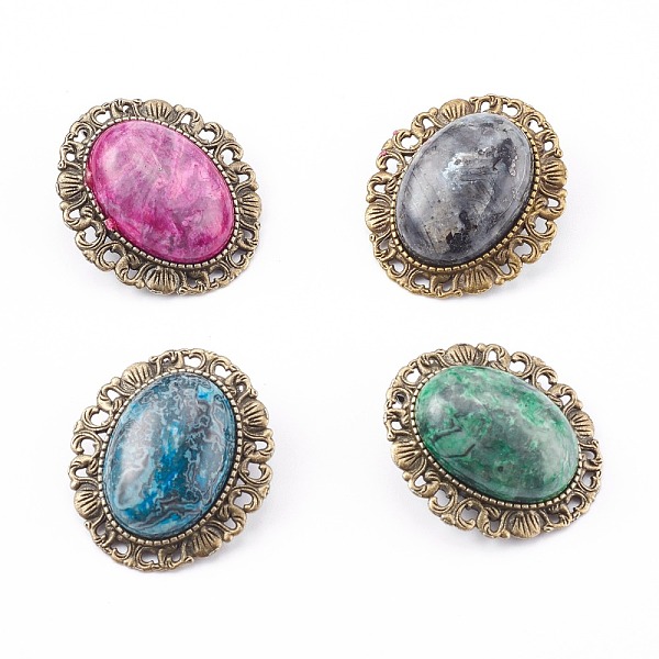 PandaHall Mixed Gemstone Brooch, with Alloy Findings, Oval, Antique Bronze, 34x30x13mm Mixed Stone
PandaHall Mixed Gemstone Brooch, with Alloy Findings, Oval, Antique Bronze, 34x30x13mm Mixed Stone