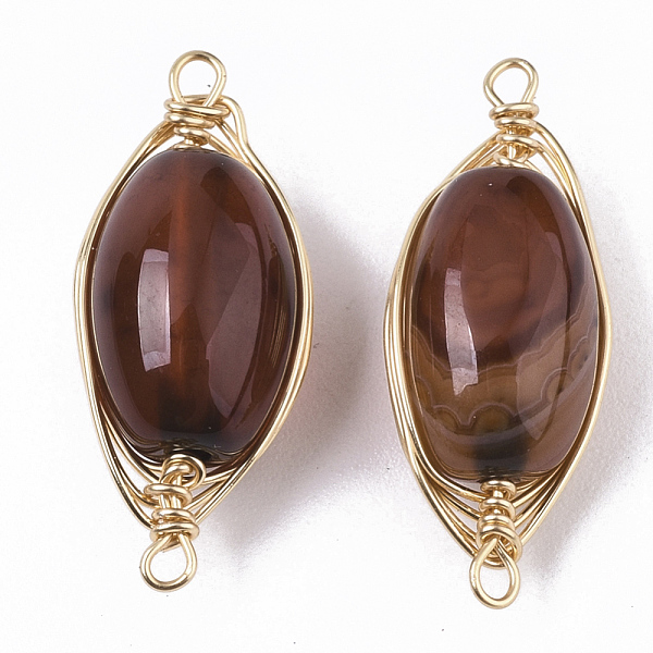 PandaHall Natural Agate Links Connectors, Wire Wrapped Links, with Light Gold Tone Brass Wires, Dyed, Oval, Saddle Brown, 21~22x9x7~8mm...
PandaHall Natural Agate Links Connectors, Wire Wrapped Links, with Light Gold Tone Brass Wires, Dyed, Oval, Saddle Brown, 21~22x9x7~8mm...