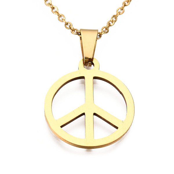 PandaHall 201 Stainless Steel Pendants Necklaces, with Cable Chains and Lobster Claw Clasps, Peace Sign, Golden, 17.71 inch(45cm), 1.5mm 201...
PandaHall 201 Stainless Steel Pendants Necklaces, with Cable Chains and Lobster Claw Clasps, Peace Sign, Golden, 17.71 inch(45cm), 1.5mm 201...