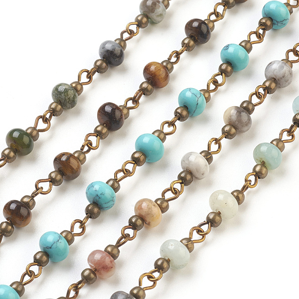 PandaHall Handmade Natural & Synthetic Mixed Stone Beaded Chains, Unwelded, with Brass Needle and Iron Beads, Antique Bronze, 6~6.5x4mm...
PandaHall Handmade Natural & Synthetic Mixed Stone Beaded Chains, Unwelded, with Brass Needle and Iron Beads, Antique Bronze, 6~6.5x4mm...