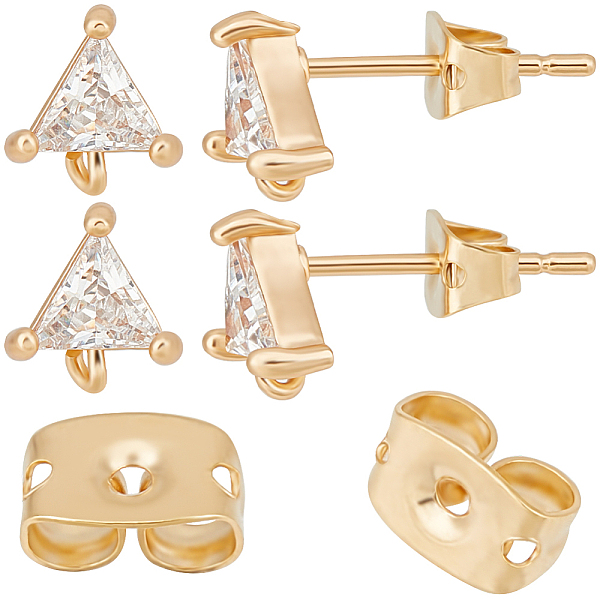 PandaHall Beebeecraft 10Pcs Brass Stud Earring Findings, with Glass & Vertical Loops, Triangle, 10Pcs Friction Ear Nuts, Real 18K Gold..., Clear
PandaHall Beebeecraft 10Pcs Brass Stud Earring Findings, with Glass & Vertical Loops, Triangle, 10Pcs Friction Ear Nuts, Real 18K Gold..., Clear