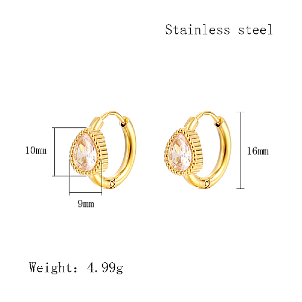 PandaHall Cubic Zirconia Hoop Earrings, Real 18K Gold Plated 304 Stainless Steel Earrings, Teardrop, 16x9mm. Cubic Zirconia Teardrop Clear
PandaHall Cubic Zirconia Hoop Earrings, Real 18K Gold Plated 304 Stainless Steel Earrings, Teardrop, 16x9mm. Cubic Zirconia Teardrop Clear