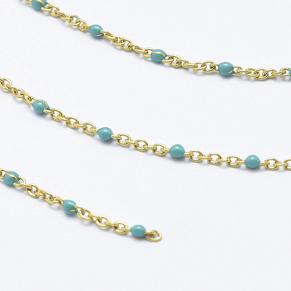 PandaHall 3.28 Feet Handmade Stainless Steel Chains, Soldered, Enamel, Golden, Medium Turquoise, 1.5mm Stainless Steel
PandaHall 3.28 Feet Handmade Stainless Steel Chains, Soldered, Enamel, Golden, Medium Turquoise, 1.5mm Stainless Steel