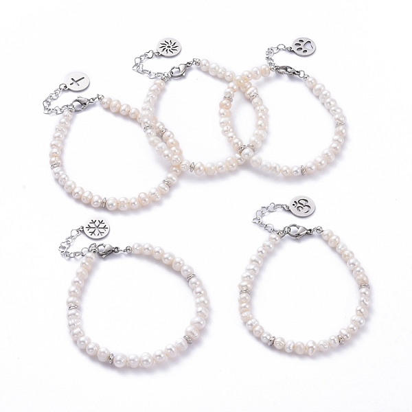 PandaHall Natural Cultured Freshwater Pearl Beaded Bracelets, with Brass Beads, 304 Stainless Steel Flat Round Charms and Lobster Claw...
PandaHall Natural Cultured Freshwater Pearl Beaded Bracelets, with Brass Beads, 304 Stainless Steel Flat Round Charms and Lobster Claw...