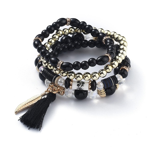 PandaHall Multi-layered Stretch Bracelets Sets, Stackable Bracelets, with Acrylic Beads, Golden Plated Alloy Findings and Yarn Tassel..., Black
PandaHall Multi-layered Stretch Bracelets Sets, Stackable Bracelets, with Acrylic Beads, Golden Plated Alloy Findings and Yarn Tassel..., Black