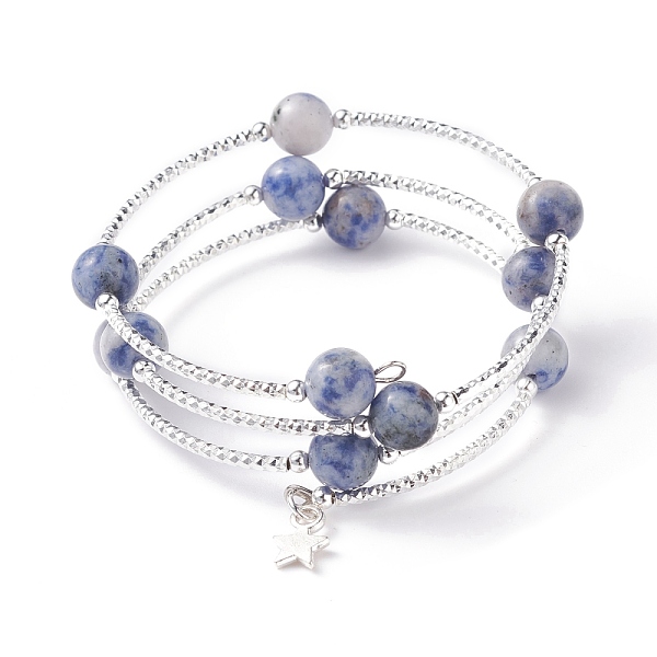 PandaHall Natural Blue Spot Jasper Round Beaded Wrap Bangle, 3 Loops Stone Bangle, Tiny Star Charm Bangle for Women, Platinum, Inner...
PandaHall Natural Blue Spot Jasper Round Beaded Wrap Bangle, 3 Loops Stone Bangle, Tiny Star Charm Bangle for Women, Platinum, Inner...