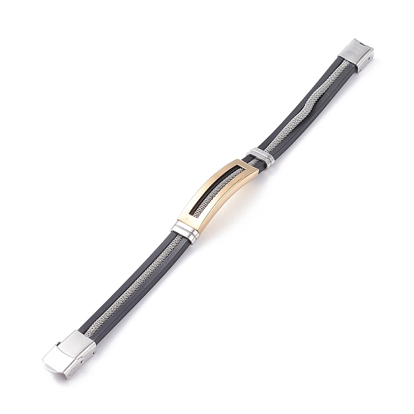 PandaHall 304 Stainless Steel Silicone Bracelets, with Watch Band Clasps, Golden & Stainless Steel Color, 215x10x3mm Silicone
PandaHall 304 Stainless Steel Silicone Bracelets, with Watch Band Clasps, Golden & Stainless Steel Color, 215x10x3mm Silicone