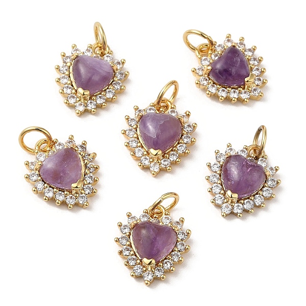 PandaHall Natural Amethyst Heart Charms, with Rack Plating Brass Micro Pave Clear Cubic Zirconia Findings and Jump Ring, Cadmium Free & Lead...
PandaHall Natural Amethyst Heart Charms, with Rack Plating Brass Micro Pave Clear Cubic Zirconia Findings and Jump Ring, Cadmium Free & Lead...