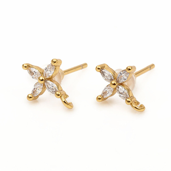 PandaHall Brass Stud Earring Findings, with Loops, Clear Cubic Zirconia and Ear Nuts, Flower, Golden, 10.5x8mm, Hole: 1.4mm, Pin: 0.9mm...
PandaHall Brass Stud Earring Findings, with Loops, Clear Cubic Zirconia and Ear Nuts, Flower, Golden, 10.5x8mm, Hole: 1.4mm, Pin: 0.9mm...