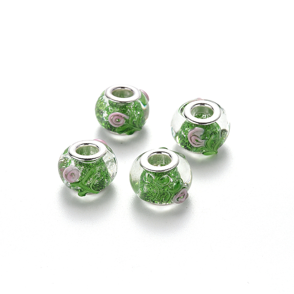 PandaHall Handmade Lampwork European Beads, Large Hole Rondelle Beads, with Glitter Powder and Platinum Tone Brass Double Cores, Bumpy..., Green
PandaHall Handmade Lampwork European Beads, Large Hole Rondelle Beads, with Glitter Powder and Platinum Tone Brass Double Cores, Bumpy..., Green