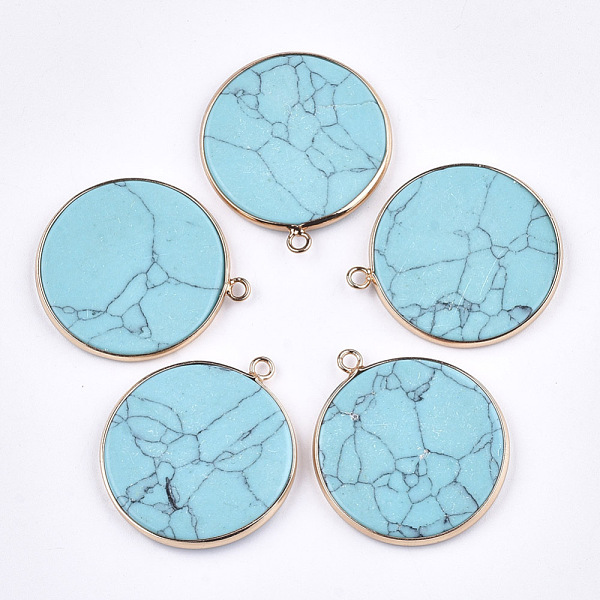 PandaHall Synthetic Turquoise Pendants, with Brass Findings, Flat Round, Golden, 35~36x31~32x3mm, Hole: 2mm Synthetic Turquoise Flat Round
PandaHall Synthetic Turquoise Pendants, with Brass Findings, Flat Round, Golden, 35~36x31~32x3mm, Hole: 2mm Synthetic Turquoise Flat Round