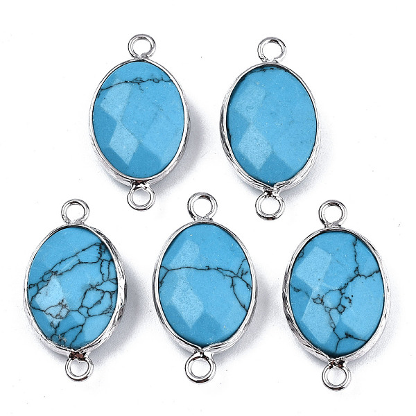 PandaHall Synthetic Turquoise Links/Connectors, Platinum Tone Brass Edge, Faceted Oval, 27.5x14~15x6mm, Hole: 2mm Synthetic Turquoise Oval
PandaHall Synthetic Turquoise Links/Connectors, Platinum Tone Brass Edge, Faceted Oval, 27.5x14~15x6mm, Hole: 2mm Synthetic Turquoise Oval