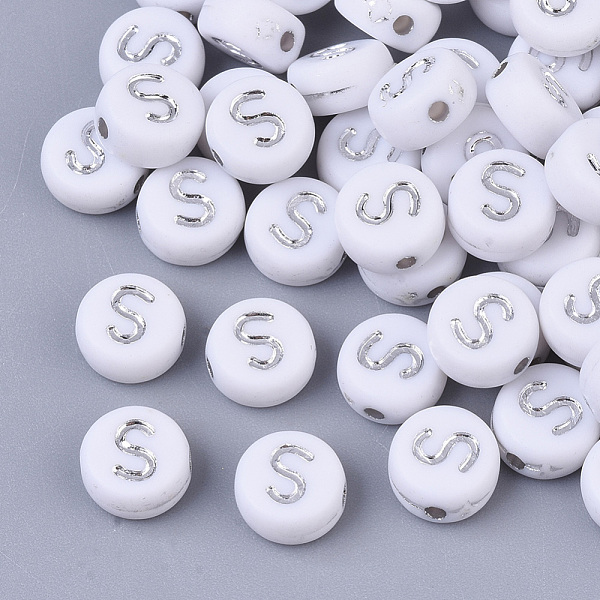 PandaHall Plating Acrylic Beads, Silver Metal Enlaced, Horizontal Hole, Flat Round with Letter, White, Letter.S, 7x4mm, Hole: 1.2mm Acrylic...
PandaHall Plating Acrylic Beads, Silver Metal Enlaced, Horizontal Hole, Flat Round with Letter, White, Letter.S, 7x4mm, Hole: 1.2mm Acrylic...