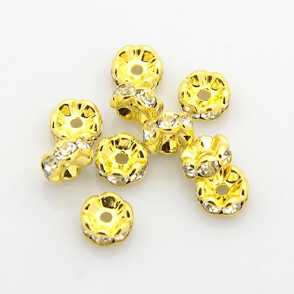PandaHall Brass Rhinestone Spacer Beads, Grade AAA, Wavy Edge, Nickel Free, Golden Metal Color, Rondelle, Crystal, 8x3.8mm, Hole: 1.5mm..., Clear
PandaHall Brass Rhinestone Spacer Beads, Grade AAA, Wavy Edge, Nickel Free, Golden Metal Color, Rondelle, Crystal, 8x3.8mm, Hole: 1.5mm..., Clear