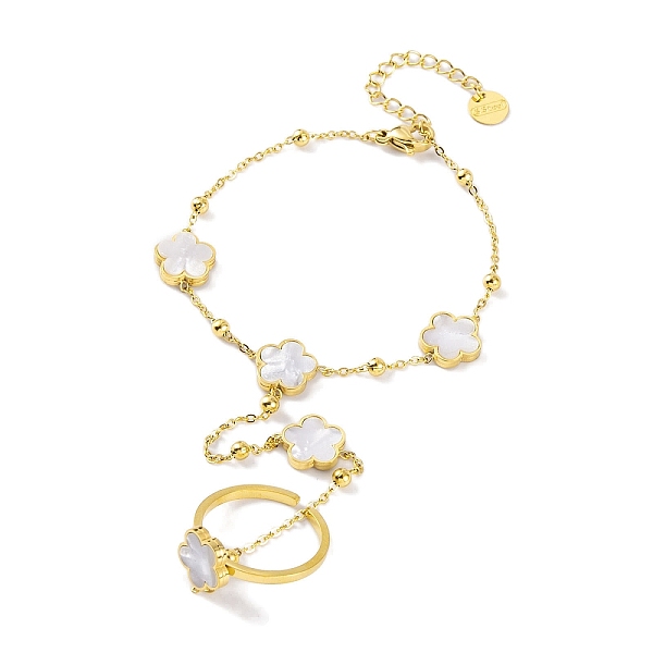 PandaHall Ion Plating(IP) 304 Stainless Steel Ring Bracelets, Flower Shell Link Chain Bracelet with Open Cuff Rings, Golden, 6-3/4 inch...
PandaHall Ion Plating(IP) 304 Stainless Steel Ring Bracelets, Flower Shell Link Chain Bracelet with Open Cuff Rings, Golden, 6-3/4 inch...