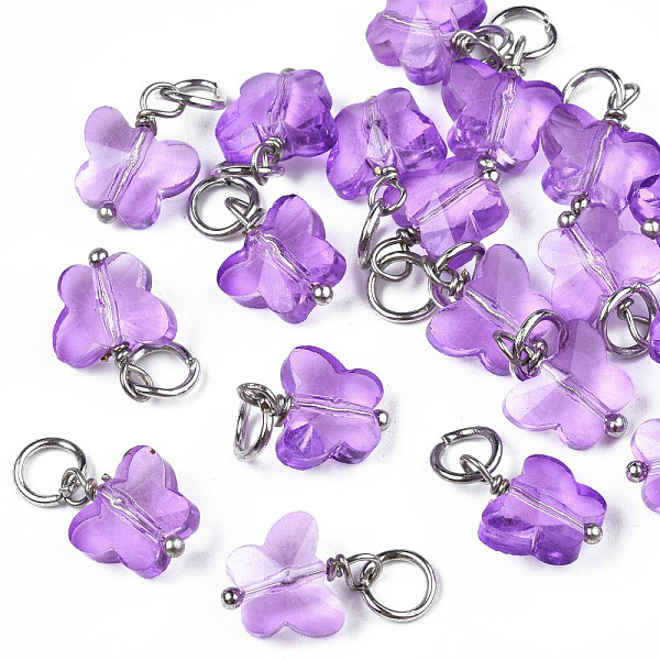 PandaHall Faceted Transparent Glass Charms, with Iron Jump Ring, Butterfly, Medium Purple, 13~14x9.8x6mm, Hole: 4mm Iron+Glass Butterfly
PandaHall Faceted Transparent Glass Charms, with Iron Jump Ring, Butterfly, Medium Purple, 13~14x9.8x6mm, Hole: 4mm Iron+Glass Butterfly