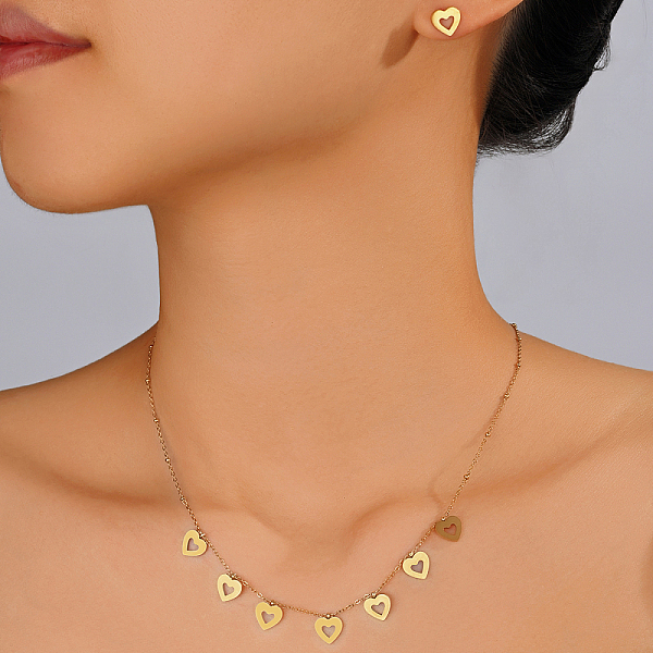 PandaHall Fashionable 18K Gold Plated Stainless Steel Heart Pendant Necklace & Stud Earrings Set for Women Stainless Steel Heart
PandaHall Fashionable 18K Gold Plated Stainless Steel Heart Pendant Necklace & Stud Earrings Set for Women Stainless Steel Heart