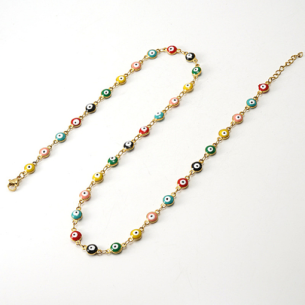PandaHall Enamel Evil Eye Link Chain Necklace, Golden Stainless Steel Necklace, Colorful, 17.72 inch(45cm) Stainless Steel Evil Eye
PandaHall Enamel Evil Eye Link Chain Necklace, Golden Stainless Steel Necklace, Colorful, 17.72 inch(45cm) Stainless Steel Evil Eye