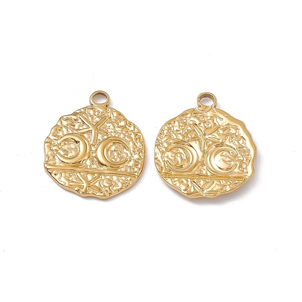 PandaHall Ion Plating(IP) 304 Stainless Steel Pendants, Textured, Flat Round with Moon & Star, Real 18K Gold Plated, 24x20x2mm, Hole: 2.8mm...
PandaHall Ion Plating(IP) 304 Stainless Steel Pendants, Textured, Flat Round with Moon & Star, Real 18K Gold Plated, 24x20x2mm, Hole: 2.8mm...