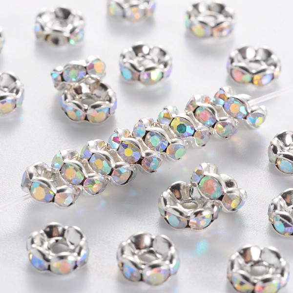 PandaHall Brass Rhinestone Spacer Beads, Beads, Grade A, Clear AB, with AB Color Rhinestone, Silver Color Plated, Nickel Free, Size: about..., White
PandaHall Brass Rhinestone Spacer Beads, Beads, Grade A, Clear AB, with AB Color Rhinestone, Silver Color Plated, Nickel Free, Size: about..., White