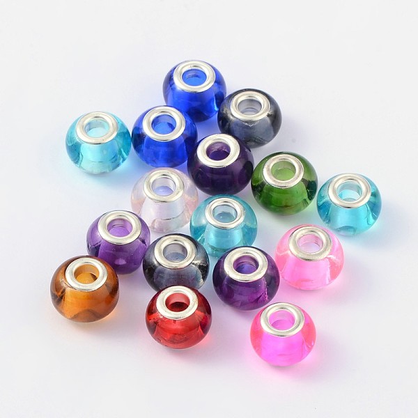 PandaHall Glass European Beads, with Silver Color Plated Brass Cores, Large Hole Beads, Rondelle, Mixed Color, 15x12mm, Hole: 5mm..., Multicolor
PandaHall Glass European Beads, with Silver Color Plated Brass Cores, Large Hole Beads, Rondelle, Mixed Color, 15x12mm, Hole: 5mm..., Multicolor
