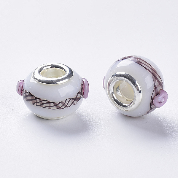 PandaHall Handmade Bumpy Lampwork European Beads, Large Hole Beads, with Silver Color Plated Brass Double Cores, Rondelle with Flower, White...
PandaHall Handmade Bumpy Lampwork European Beads, Large Hole Beads, with Silver Color Plated Brass Double Cores, Rondelle with Flower, White...