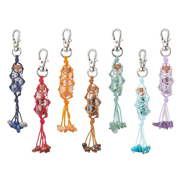 PandaHall Glass Wishing Bottle inside Chakra Gemstone Chip Pouch Pendant Decorations, Braided Nylon Thread Tassel Hanging Ornaments, 107mm..., Multicolor
PandaHall Glass Wishing Bottle inside Chakra Gemstone Chip Pouch Pendant Decorations, Braided Nylon Thread Tassel Hanging Ornaments, 107mm..., Multicolor