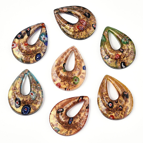 PandaHall Handmade Gold Sand Lampwork Big Pendants, Inside Millefiori Glass, Teardrop, Mixed Color, 52.5x39x12mm, Hole: 25x10mm Lampwork..., Multicolor
PandaHall Handmade Gold Sand Lampwork Big Pendants, Inside Millefiori Glass, Teardrop, Mixed Color, 52.5x39x12mm, Hole: 25x10mm Lampwork..., Multicolor