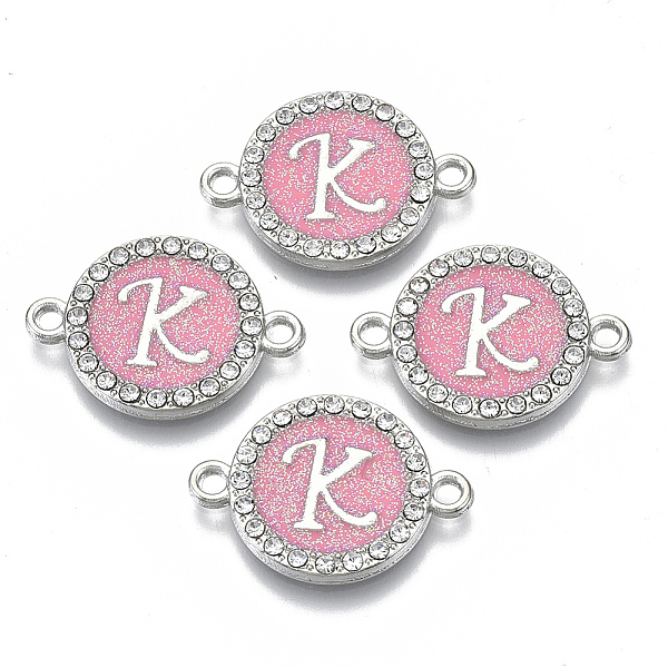 PandaHall Alloy Enamel Links Connectors, with Crystal Rhinestones, Flat Round with Letter, Silver Color Plated, Letter.K, 22x16x2mm, Hole..., Pink
PandaHall Alloy Enamel Links Connectors, with Crystal Rhinestones, Flat Round with Letter, Silver Color Plated, Letter.K, 22x16x2mm, Hole..., Pink