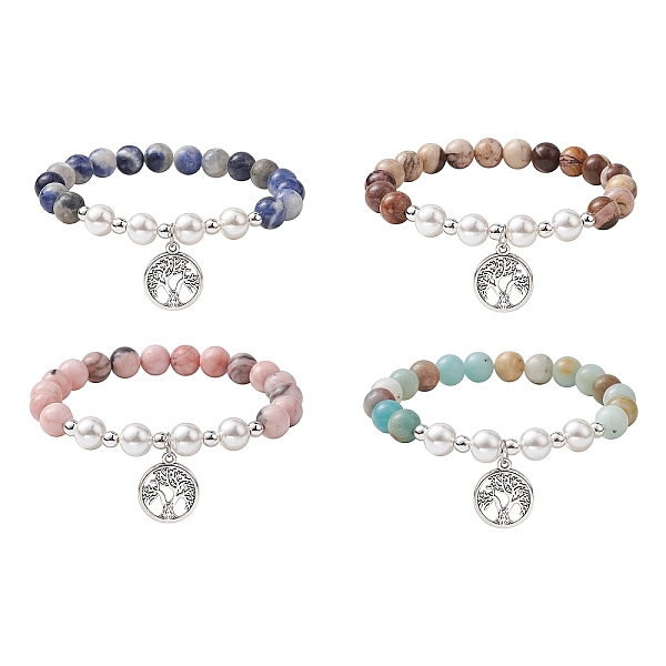 PandaHall Natural Mixed Gemstone & Shell Pearl Stretch Bracelet, with Alloy Tree of Life Charms, Inner Diameter: 2-3/4 inch(7cm) Mixed Stone...
PandaHall Natural Mixed Gemstone & Shell Pearl Stretch Bracelet, with Alloy Tree of Life Charms, Inner Diameter: 2-3/4 inch(7cm) Mixed Stone...