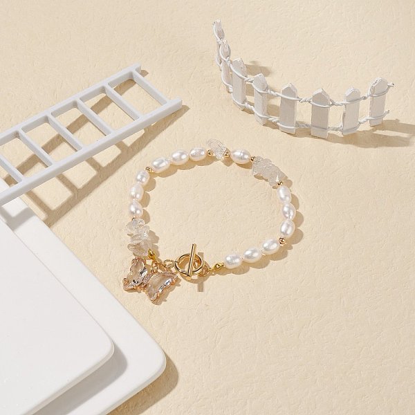 PandaHall Glass Butterfly Charm Bracelet with Clear Cubic Zirconia, Natural Quartz Crystal Chips & Pearl Beaded Bracelet for Women, 7-5/8...
PandaHall Glass Butterfly Charm Bracelet with Clear Cubic Zirconia, Natural Quartz Crystal Chips & Pearl Beaded Bracelet for Women, 7-5/8...