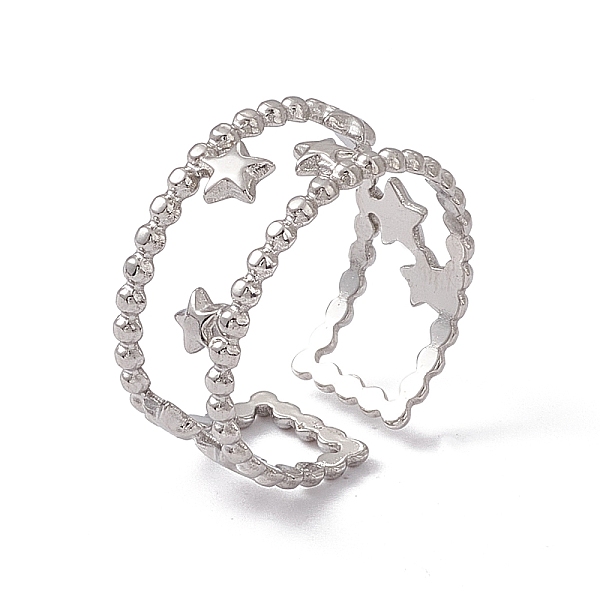 PandaHall 304 Stainless Steel Stars Double Line Open Cuff Ring for Women, Stainless Steel Color, US Size 7 1/4(17.5mm) 304 Stainless Steel
PandaHall 304 Stainless Steel Stars Double Line Open Cuff Ring for Women, Stainless Steel Color, US Size 7 1/4(17.5mm) 304 Stainless Steel