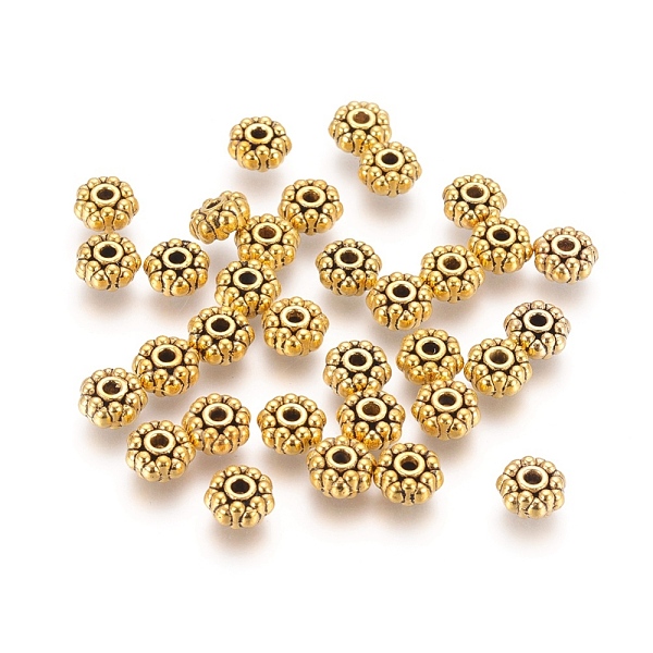 PandaHall Tibetan Style Alloy Spacer Beads, Cadmium Free & Nickel Free & Lead Free, Flower, Antique Golden, 8x4mm, Hole:2mm Alloy Flower
PandaHall Tibetan Style Alloy Spacer Beads, Cadmium Free & Nickel Free & Lead Free, Flower, Antique Golden, 8x4mm, Hole:2mm Alloy Flower