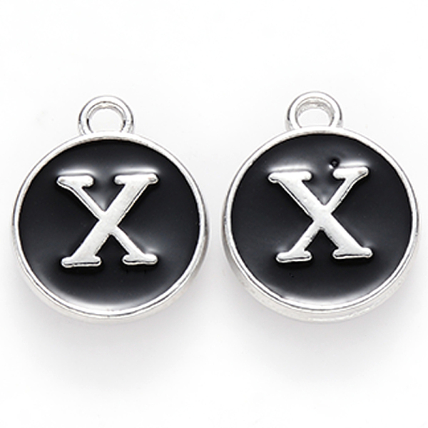 PandaHall Platinum Plated Alloy Charms, Cadmium Free & Lead Free, with Enamel, Enamelled Sequins, Flat Round with Letter, Letter.X..., Black
PandaHall Platinum Plated Alloy Charms, Cadmium Free & Lead Free, with Enamel, Enamelled Sequins, Flat Round with Letter, Letter.X..., Black