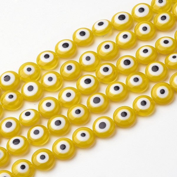 PandaHall Handmade Evil Eye Lampwork Beads Strands, Flat Round, Yellow, 10x4mm, Hole: 1mm, about 38pcs/strand, 14 inch Lampwork Evil Eye...
PandaHall Handmade Evil Eye Lampwork Beads Strands, Flat Round, Yellow, 10x4mm, Hole: 1mm, about 38pcs/strand, 14 inch Lampwork Evil Eye...