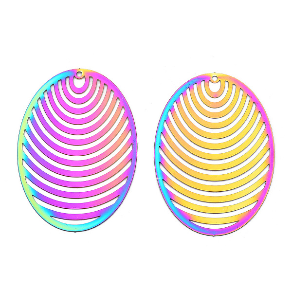 PandaHall Ion Plating(IP) 201 Stainless Steel Filigree Big Pendants, Etched Metal Embellishments, Oval Charm, Rainbow Color, 50x35x0.4mm...
PandaHall Ion Plating(IP) 201 Stainless Steel Filigree Big Pendants, Etched Metal Embellishments, Oval Charm, Rainbow Color, 50x35x0.4mm...