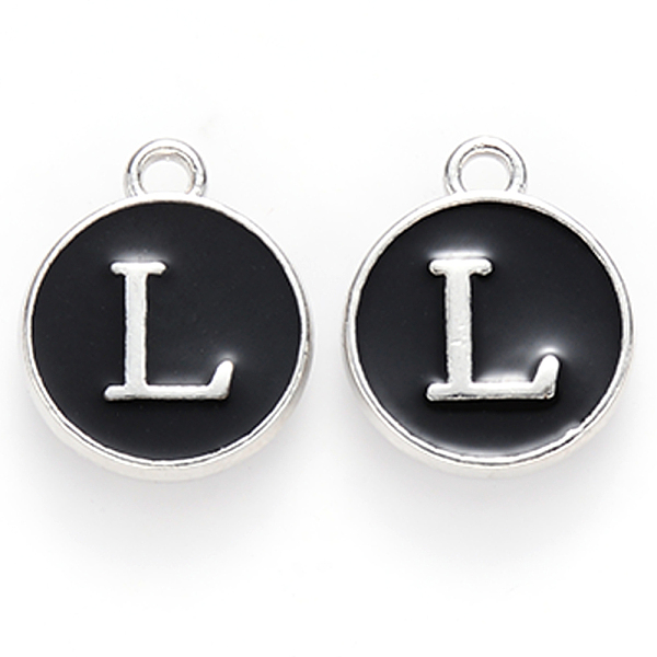 PandaHall Platinum Plated Alloy Charms, Cadmium Free & Lead Free, with Enamel, Enamelled Sequins, Flat Round with Letter, Letter.L..., Black
PandaHall Platinum Plated Alloy Charms, Cadmium Free & Lead Free, with Enamel, Enamelled Sequins, Flat Round with Letter, Letter.L..., Black