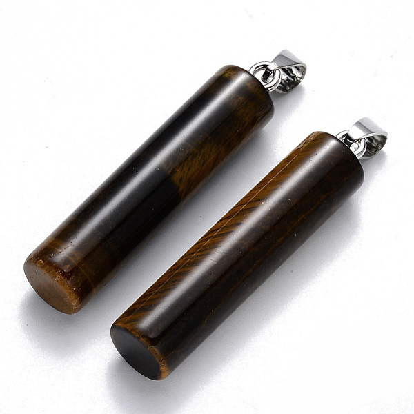 PandaHall Natural Tiger Eye Pendants, with Platinum Tone Iron Pinch Bail, Column, 43~46x10mm, Hole: 4x7mm Tiger Eye Column
PandaHall Natural Tiger Eye Pendants, with Platinum Tone Iron Pinch Bail, Column, 43~46x10mm, Hole: 4x7mm Tiger Eye Column