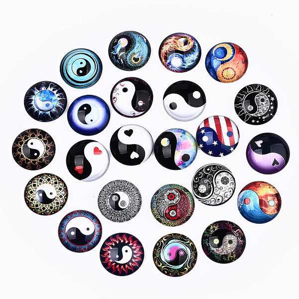 PandaHall Glass Cabochons, Half Round with Yin Yang Pattern, Mixed Color, 25x7.5mm, 24pcs/set Glass Half Round Multicolor
PandaHall Glass Cabochons, Half Round with Yin Yang Pattern, Mixed Color, 25x7.5mm, 24pcs/set Glass Half Round Multicolor