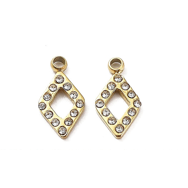 PandaHall Ion Plating(IP) 304 Stainless Steel Charm, with Crystal Rhinestone, Rhombus Charm, Real 18K Gold Plated, 10x5x1.5mm, Hole: 1.2mm..., Clear
PandaHall Ion Plating(IP) 304 Stainless Steel Charm, with Crystal Rhinestone, Rhombus Charm, Real 18K Gold Plated, 10x5x1.5mm, Hole: 1.2mm..., Clear