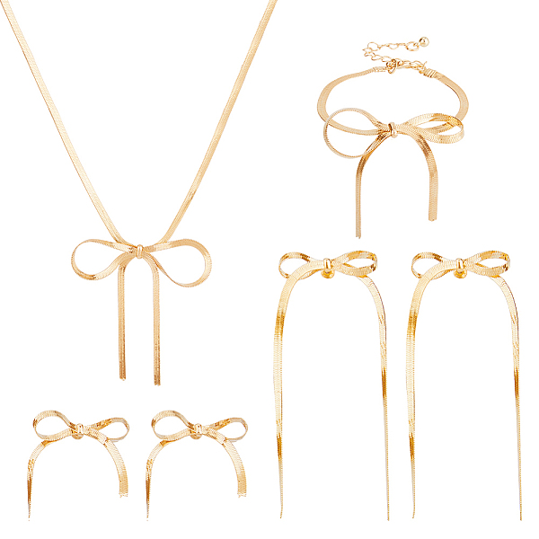 PandaHall SUPERFINDINGS Bowknot Alloy Herringbone Chain Jewelry Kit for Women, Including Dangle Stud Earrings, Necklace, Golden...
PandaHall SUPERFINDINGS Bowknot Alloy Herringbone Chain Jewelry Kit for Women, Including Dangle Stud Earrings, Necklace, Golden...