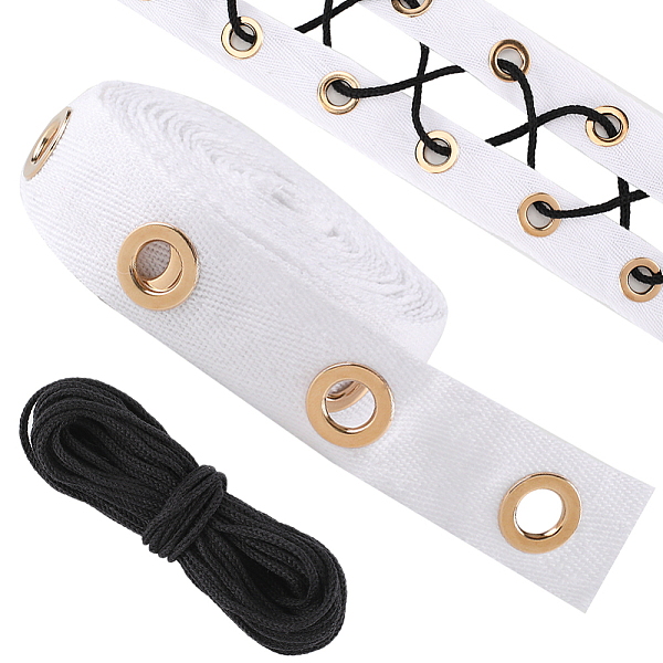 PandaHall Gorgecraft 4 Yards Cotton Ribbons with Golden Tone Eyelet Rings, for Garment Accessories, with 10M Black Cotton String Threads..., White
PandaHall Gorgecraft 4 Yards Cotton Ribbons with Golden Tone Eyelet Rings, for Garment Accessories, with 10M Black Cotton String Threads..., White