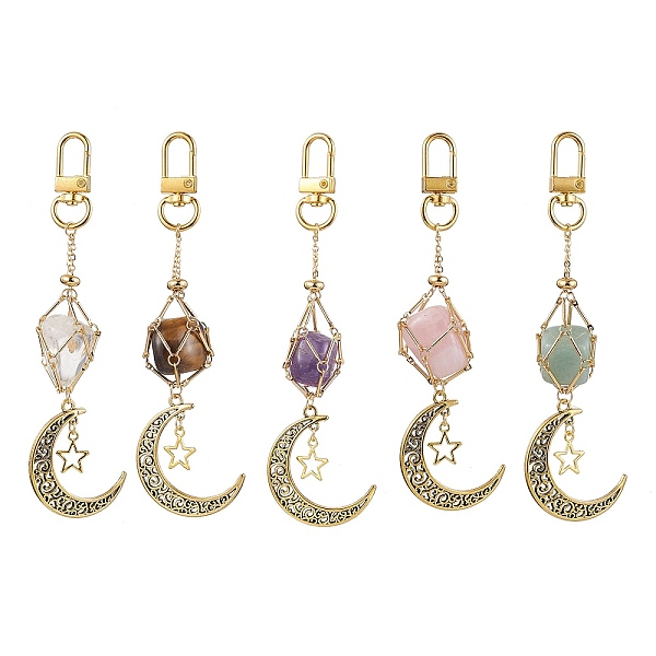 PandaHall Brass Macrame Pouch Stone Holder Pendant Decoration, with Tumbled Natural Mixed Gemstone and Alloy Swivel Clasps, Moon, 125~128mm...
PandaHall Brass Macrame Pouch Stone Holder Pendant Decoration, with Tumbled Natural Mixed Gemstone and Alloy Swivel Clasps, Moon, 125~128mm...
